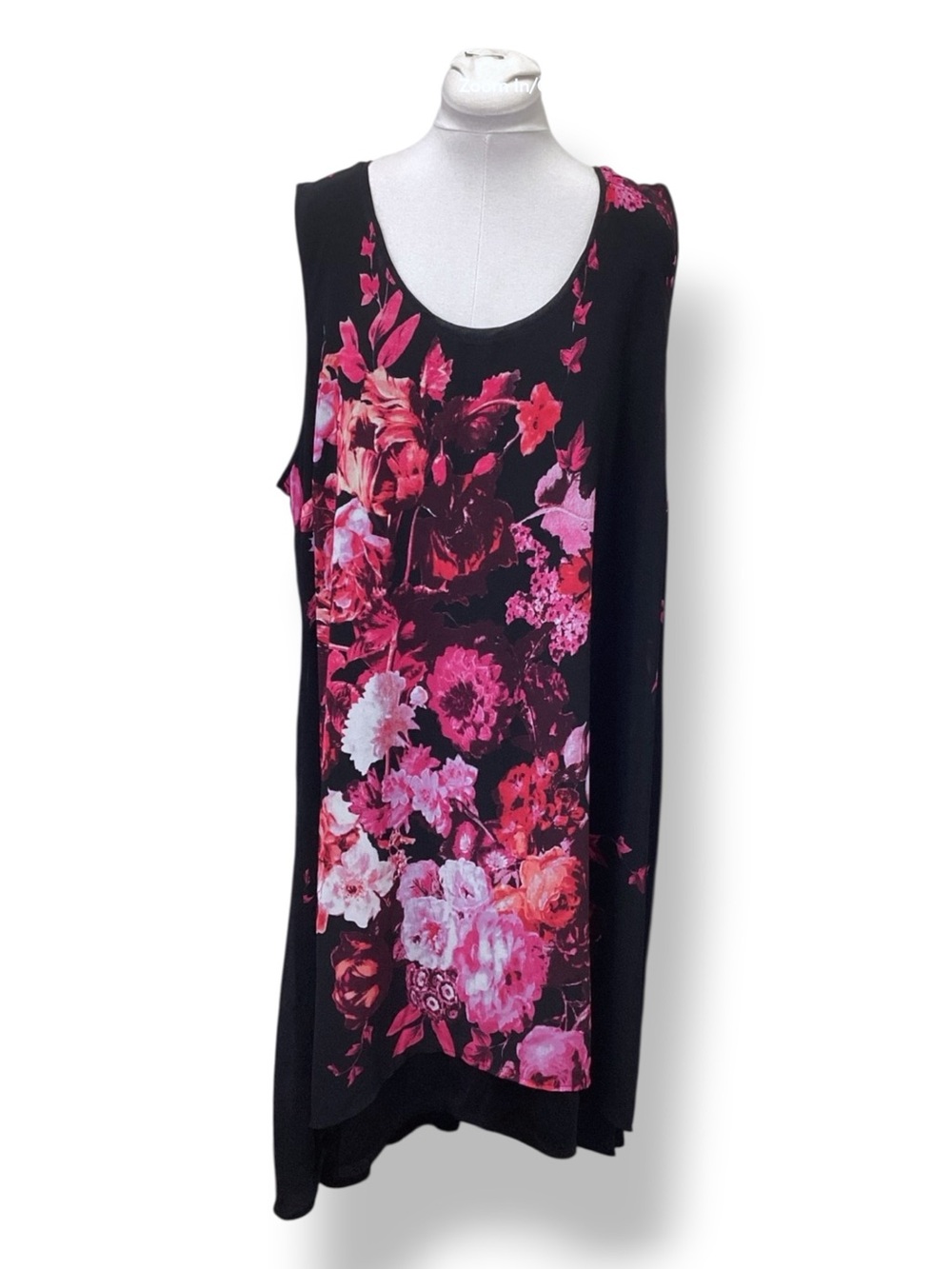 Marc Bouwer Women’s Plus Sleeveless Asymmetric Shift Dress Black  Floral 3X